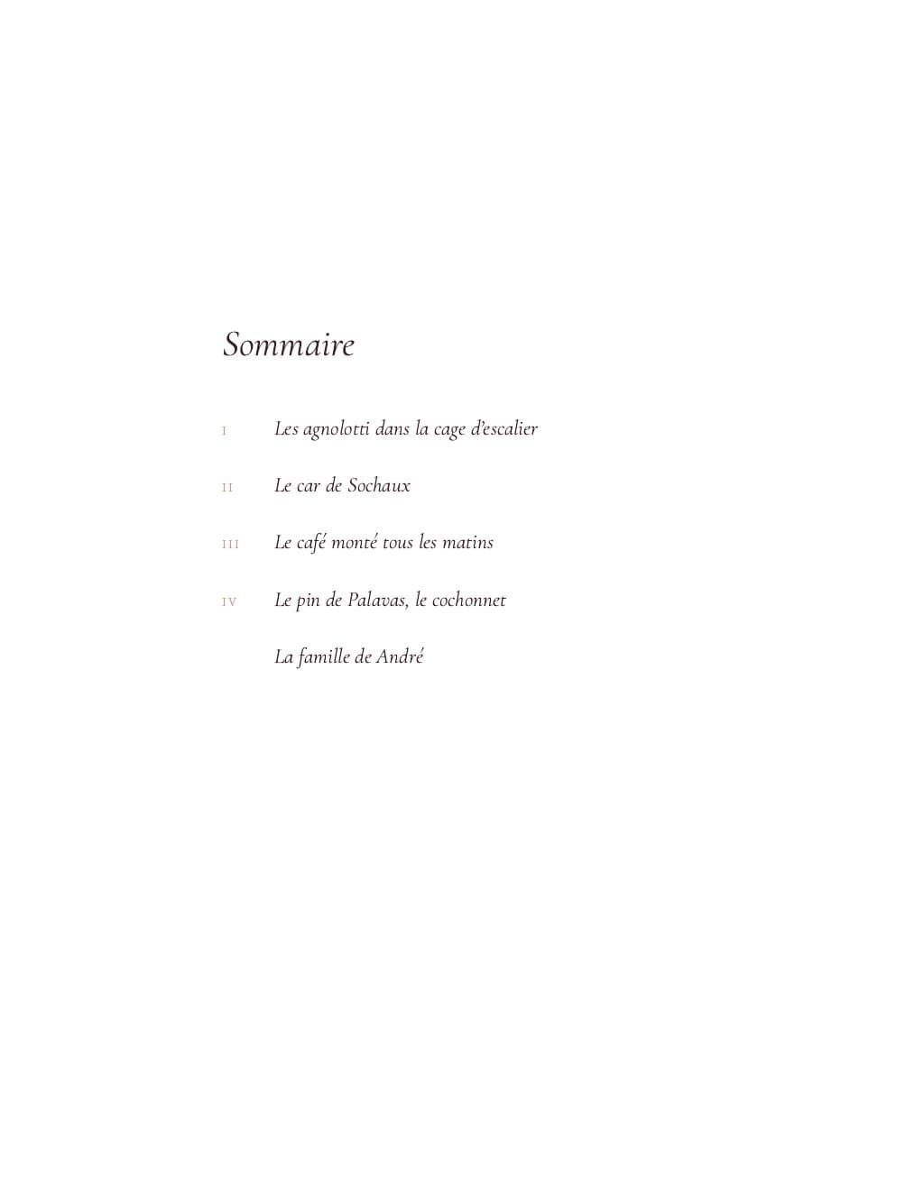 Sommaire du livre spécimen